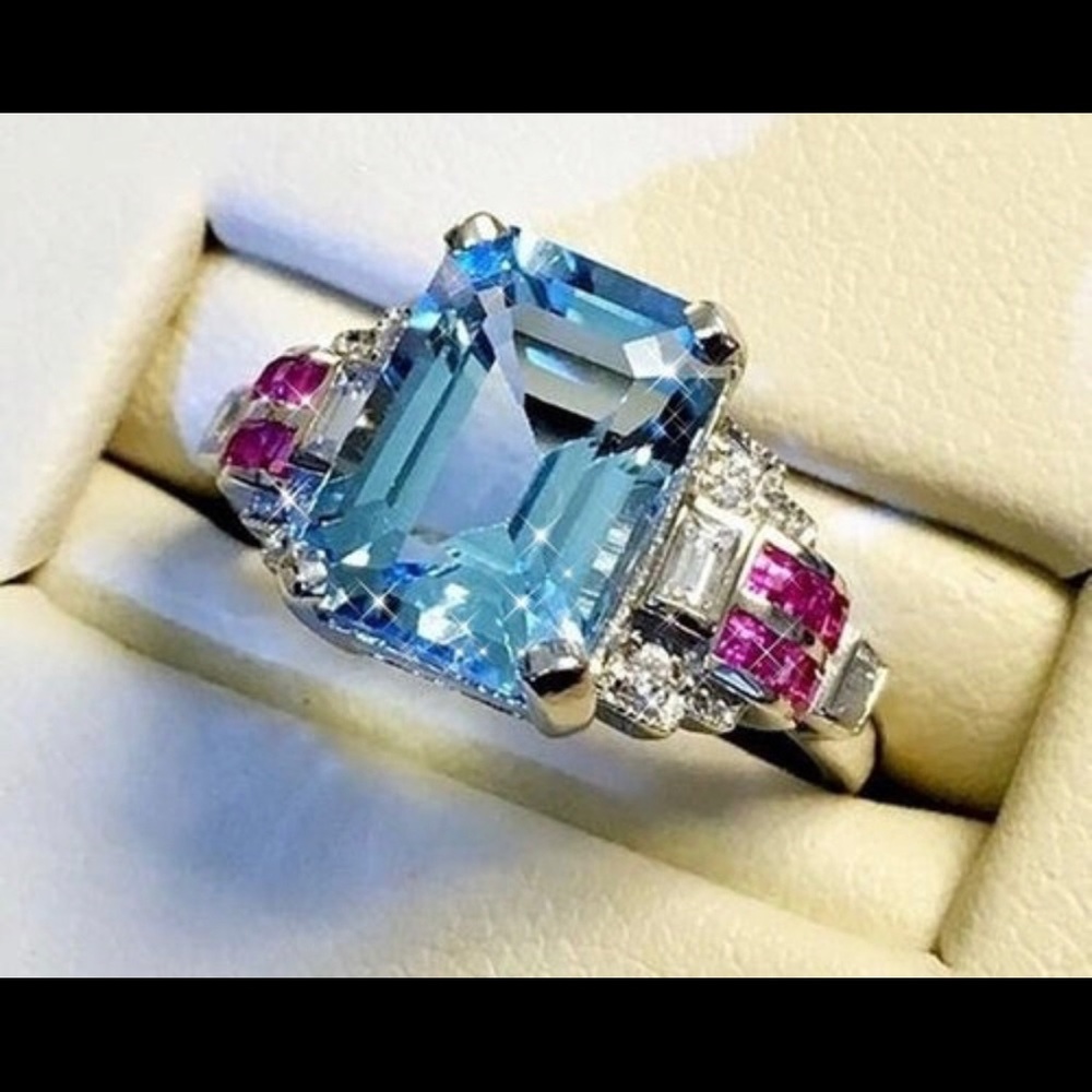Princess cut Blue, pink Lab Sapphire WGF - Picture 2 of 6